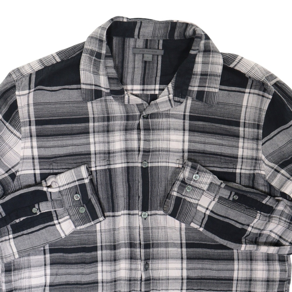 John Varvatos Cole Regular Fit Shirt Men L Plaid Long Sleeve W737Y1 Cotton Gauze